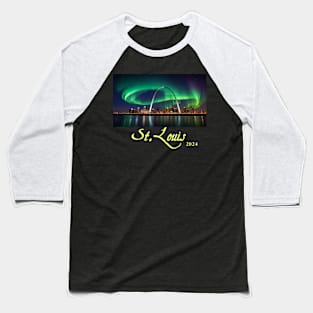 Northern Lights Over The St. Louis Gateway Arch Baseball T-Shirt